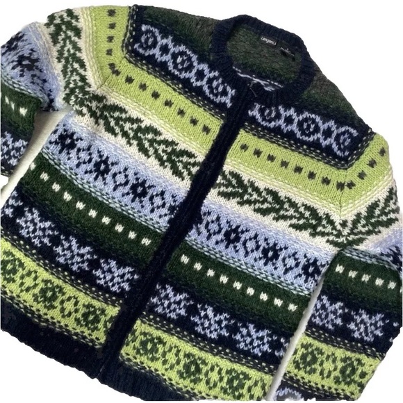 Vintage Fair Isle Zip Cardigan 90s Retro Tangents Wool Blend Sweater Women's S - Picture 7 of 11